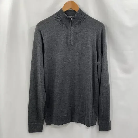 Nordstrom Men's L 100% washable merino gray quarter zip sweater